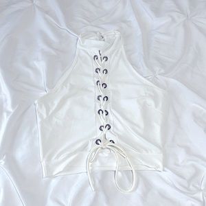High neck cropped white tank top